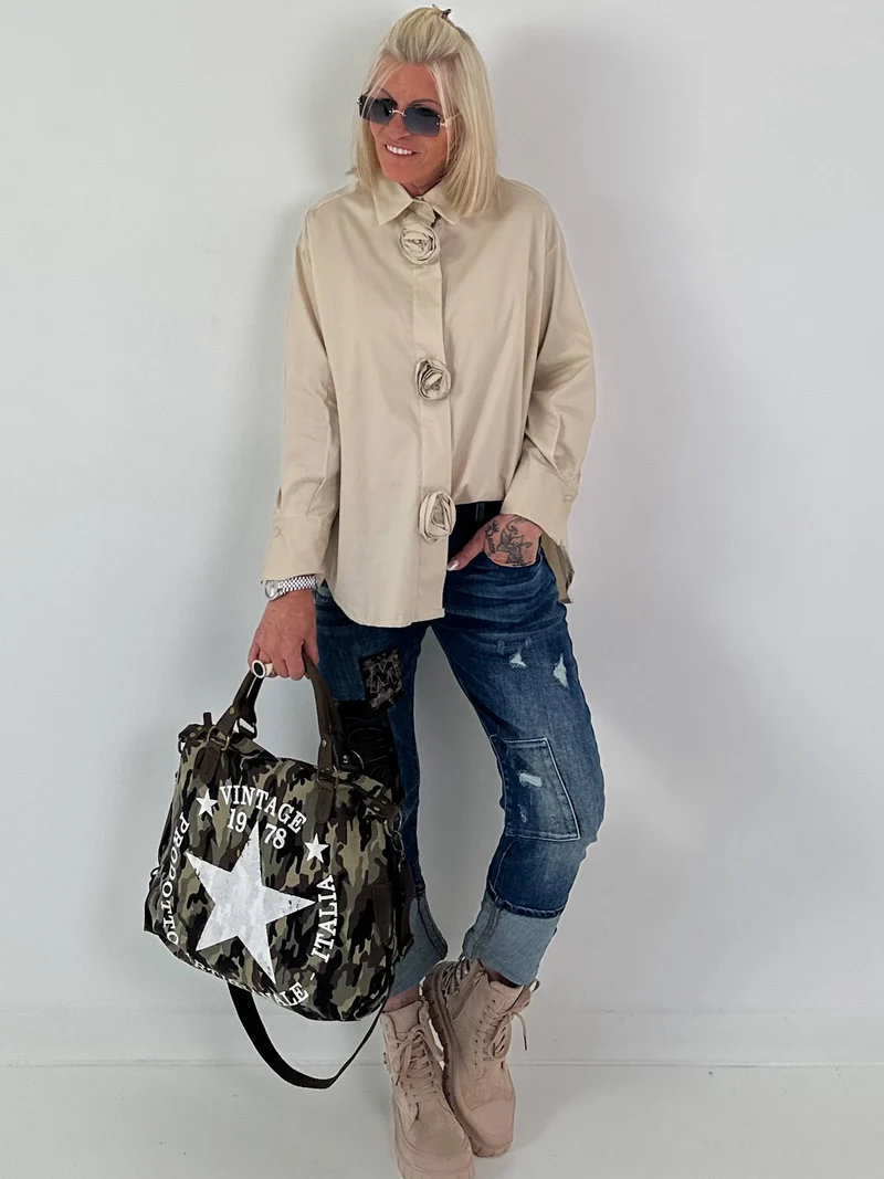 Tasche mit Echtleder-Details - camouflage