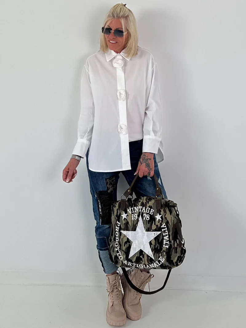 Tasche mit Echtleder-Details - camouflage