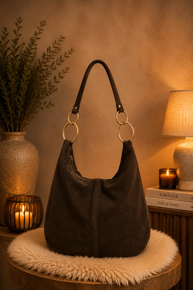 Echtledertasche mit aufwendigen Details - mokka