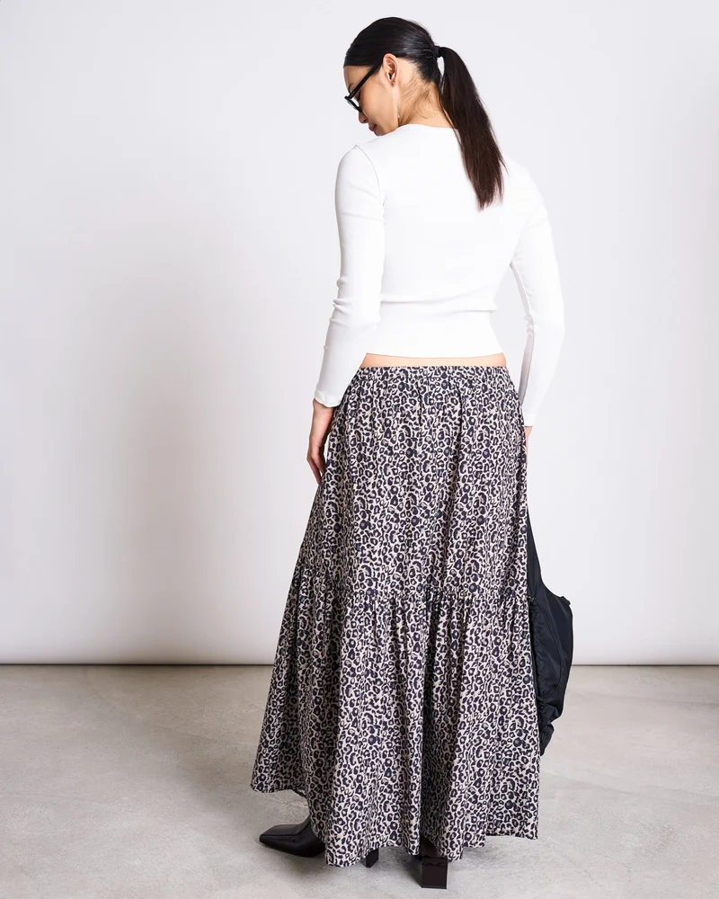 Rock Tiered Maxi Skirt Alca Leo Print