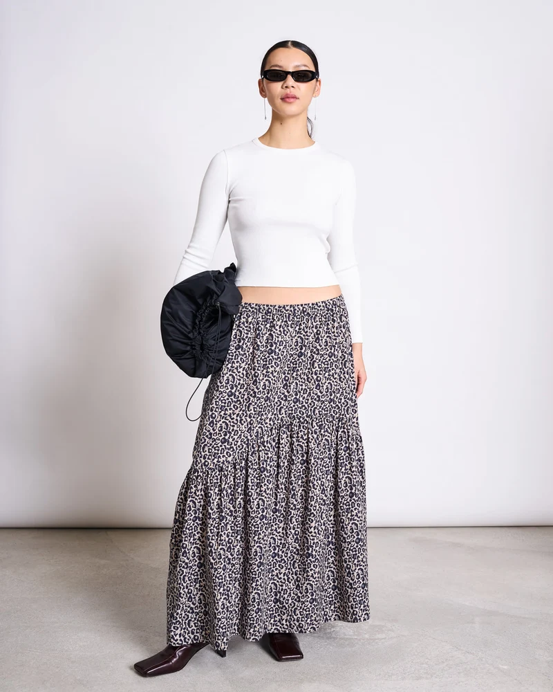 Rock Tiered Maxi Skirt Alca Leo Print