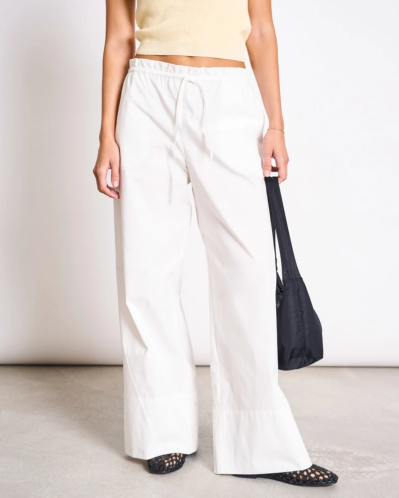 Hose Drawstring Wide Pants Kiva White