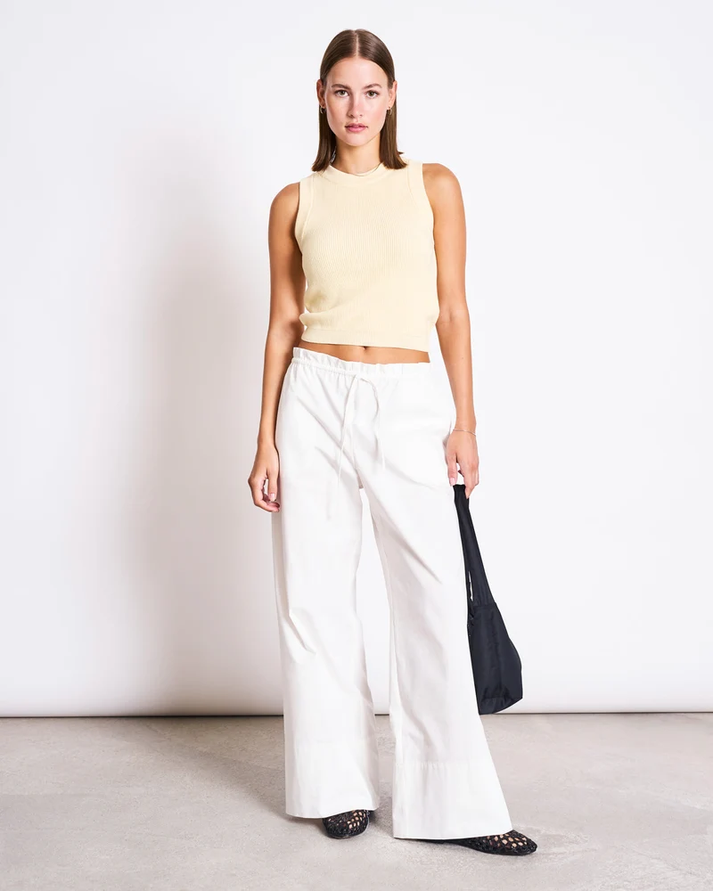 Hose Drawstring Wide Pants Kiva White