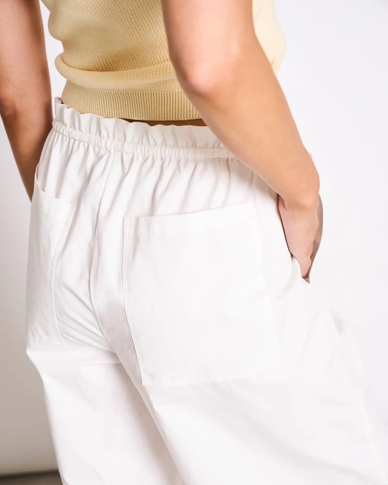 Hose Drawstring Wide Pants Kiva White