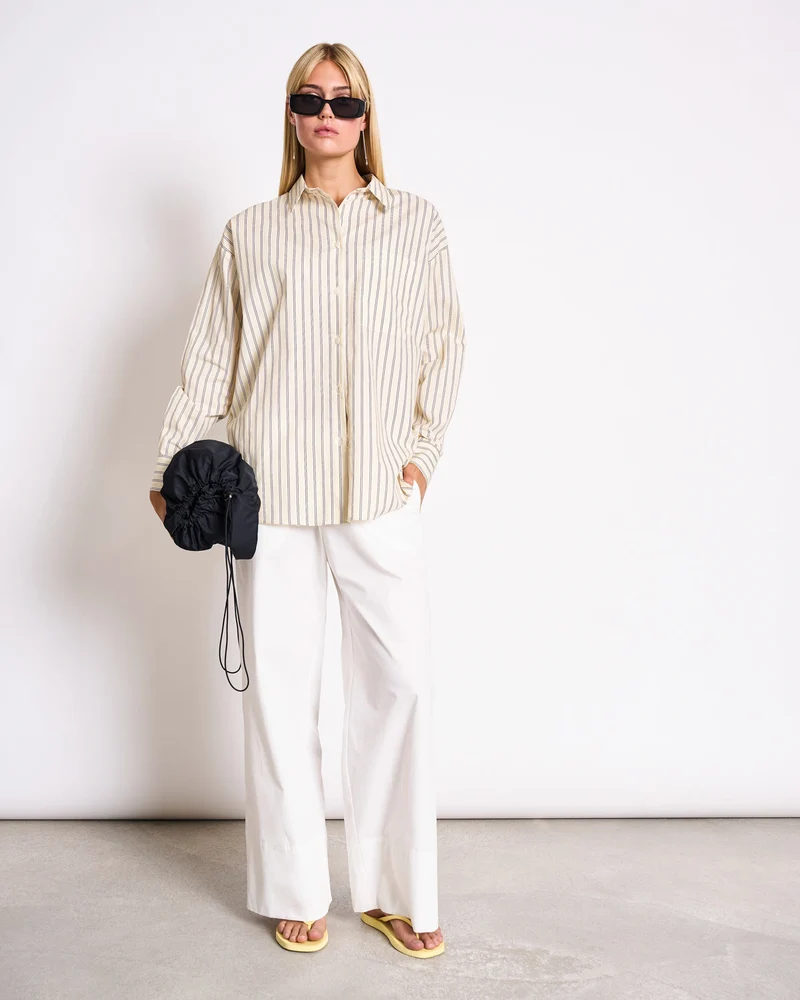 Hose Drawstring Wide Pants Kiva White