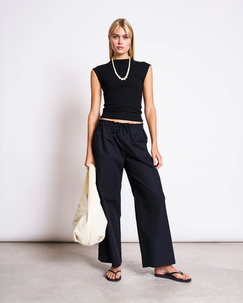 Hose Drawstring Wide Pants Kiva Black