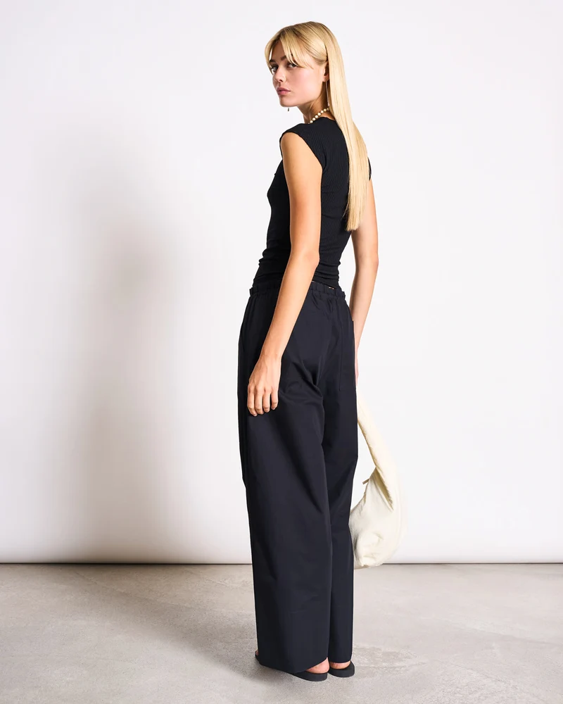 Hose Drawstring Wide Pants Kiva Black