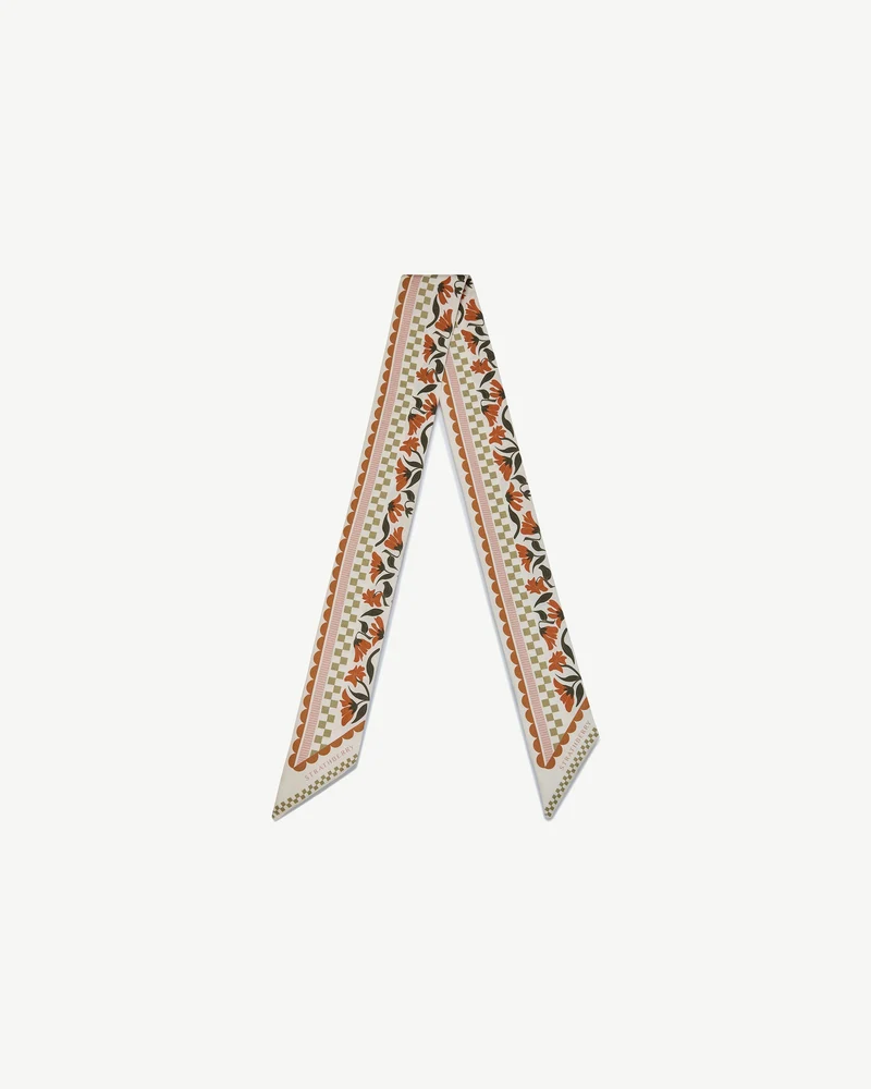 Silk Skinny Scarf - Vanilla/Red Gingham Stripe