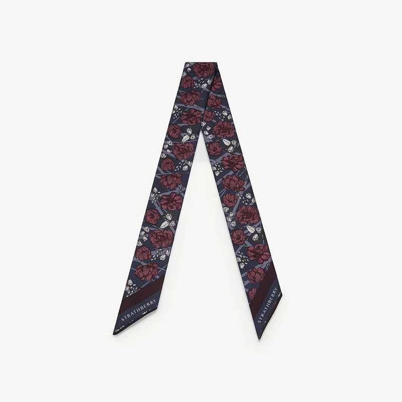 Silk Skinny Scarf - ECA Charlotte Floral Burgundy/Navy