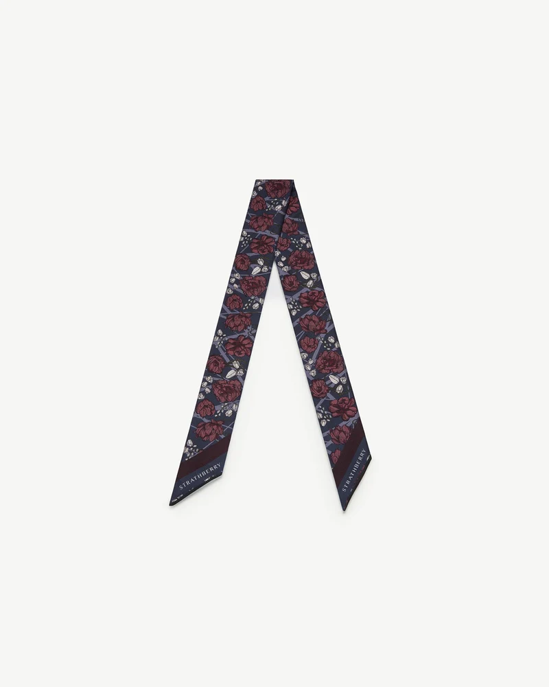 Silk Skinny Scarf - ECA Charlotte Floral Burgundy/Navy