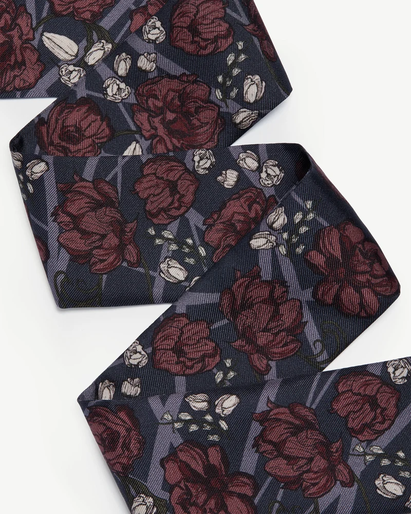Silk Skinny Scarf - ECA Charlotte Floral Burgundy/Navy