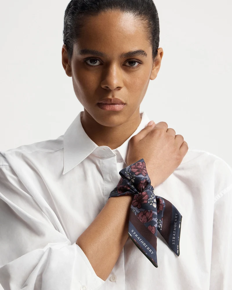 Silk Skinny Scarf - ECA Charlotte Floral Burgundy/Navy