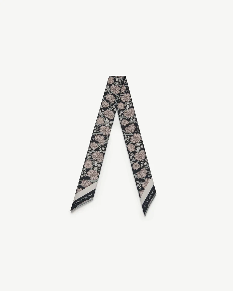 Silk Skinny Scarf - ECA Charlotte Floral Black/Oat