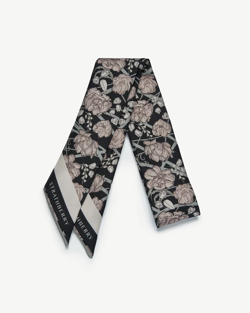 Silk Skinny Scarf - ECA Charlotte Floral Black/Oat