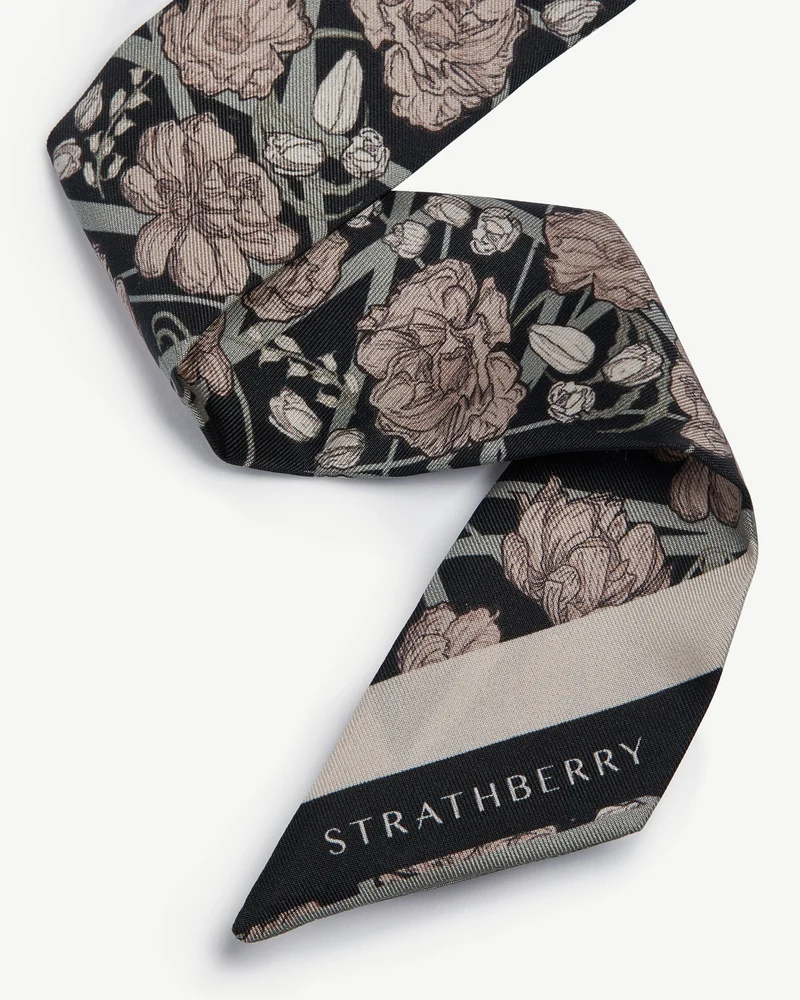 Silk Skinny Scarf - ECA Charlotte Floral Black/Oat