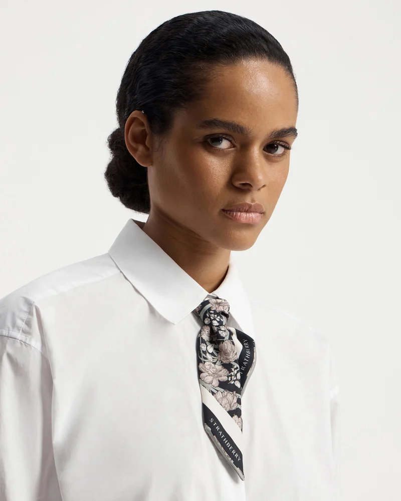 Silk Skinny Scarf - ECA Charlotte Floral Black/Oat