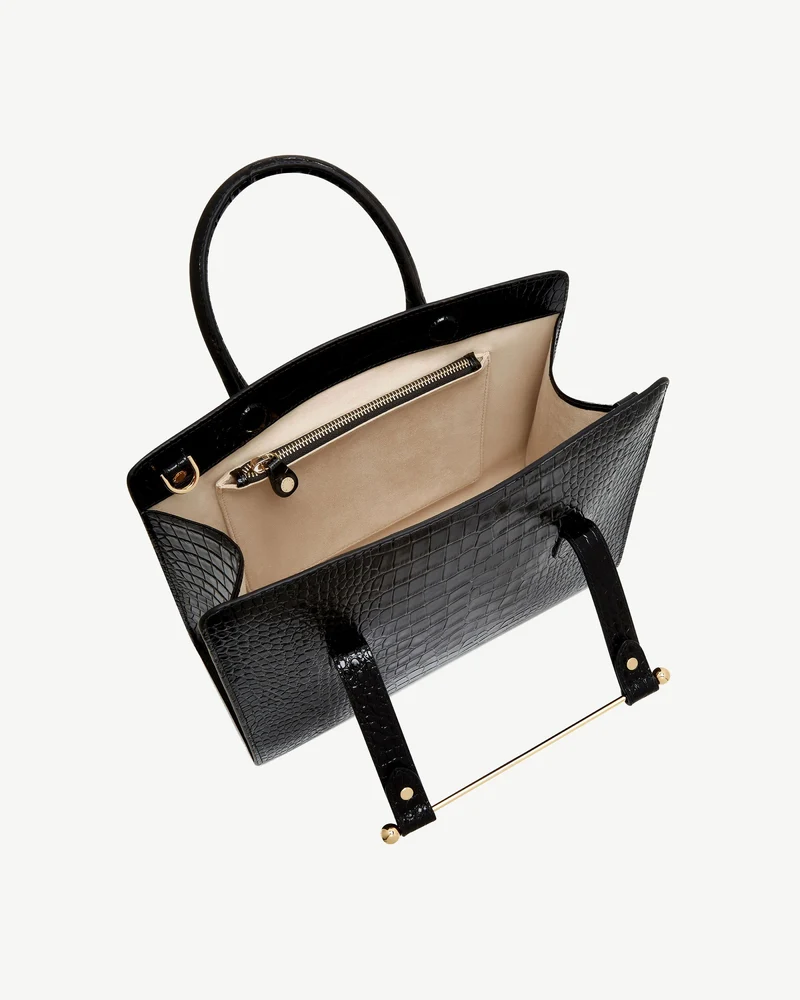 Midi Tote - Croc-Embossed Leather Black