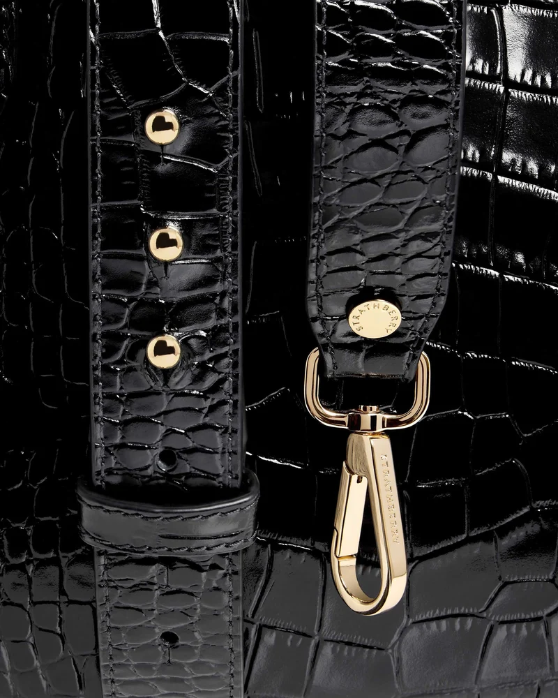 Midi Tote - Croc-Embossed Leather Black