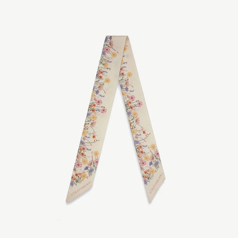 Silk Skinny Scarf - Vanilla Frame Flower Print