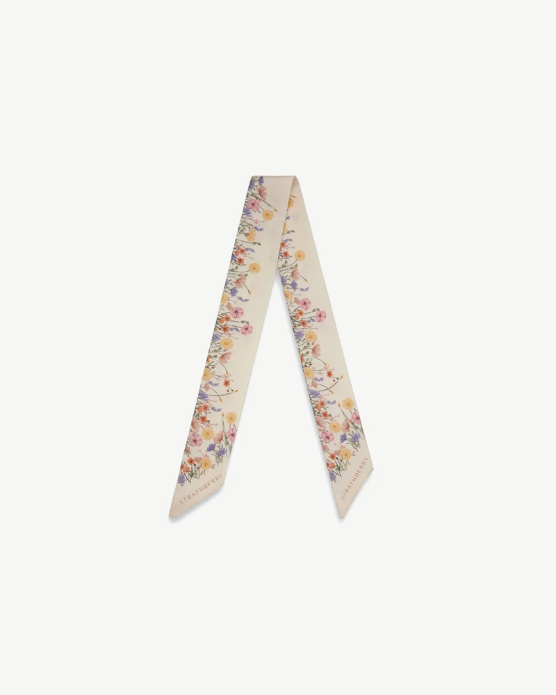 Silk Skinny Scarf - Vanilla Frame Flower Print