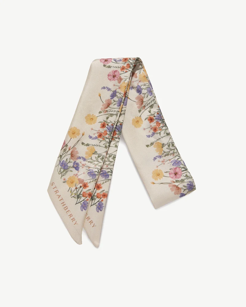 Silk Skinny Scarf - Vanilla Frame Flower Print