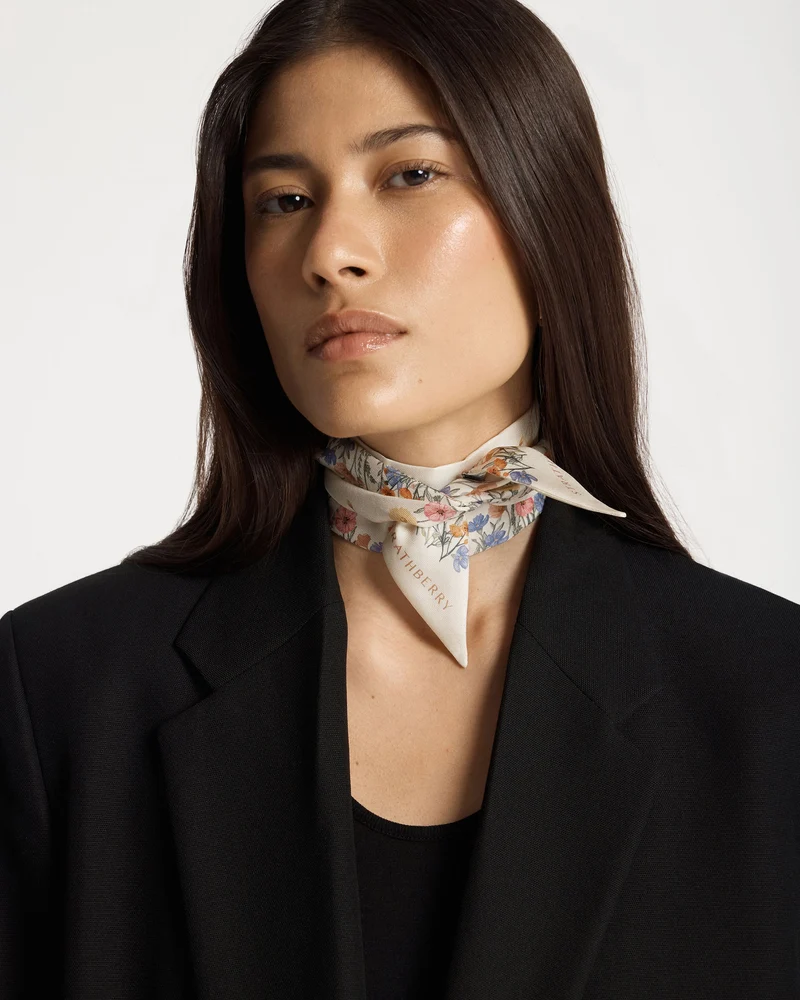 Silk Skinny Scarf - Vanilla Frame Flower Print
