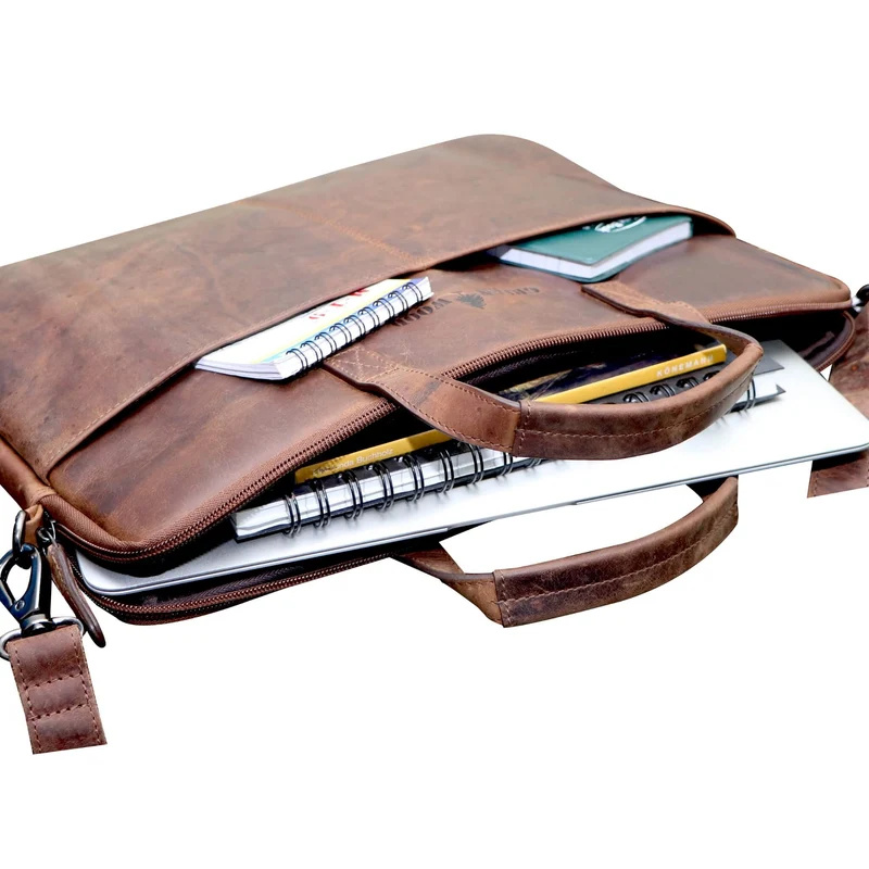 Fred Laptoptasche 13 Zoll Leder mit abnehmbarem Schultergurt Macbook Air Hülle
