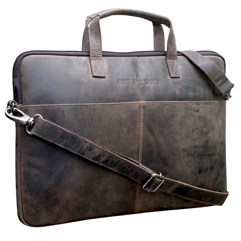 Fred Laptoptasche 13 Zoll Leder mit abnehmbarem Schultergurt Macbook Air Hülle