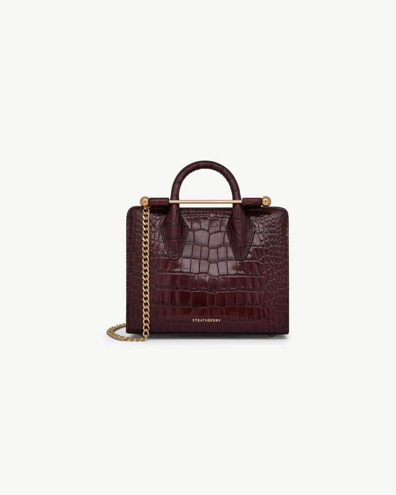 Nano Tote - Croc-Embossed Leather Burgundy