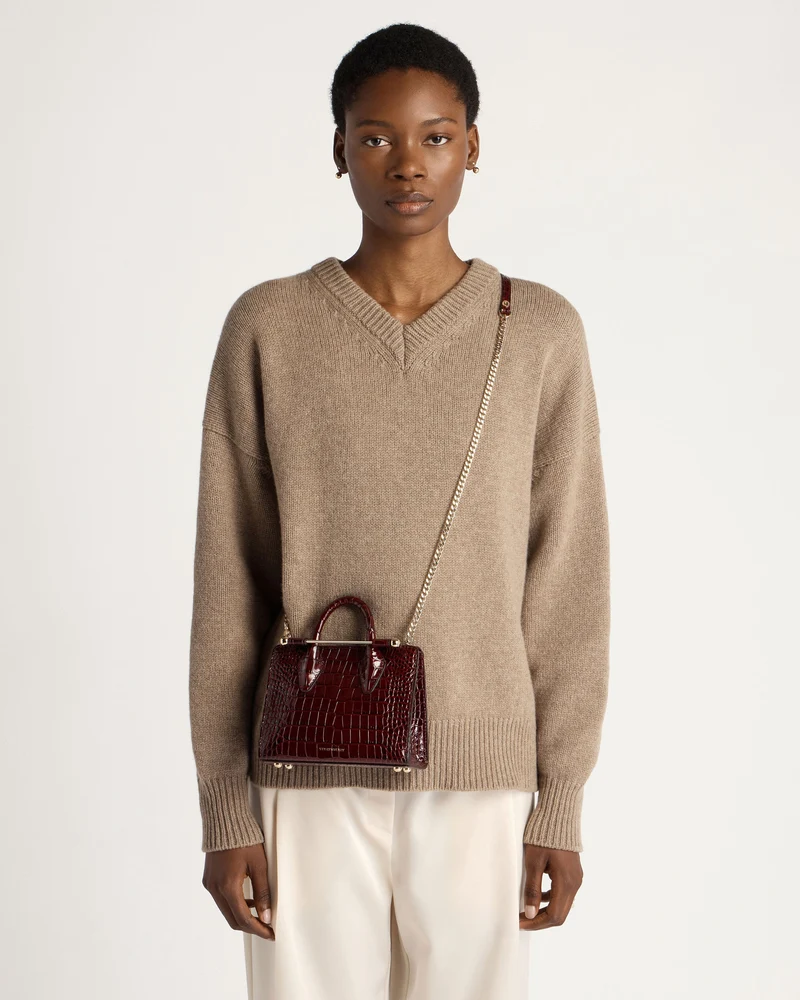 Nano Tote - Croc-Embossed Leather Burgundy