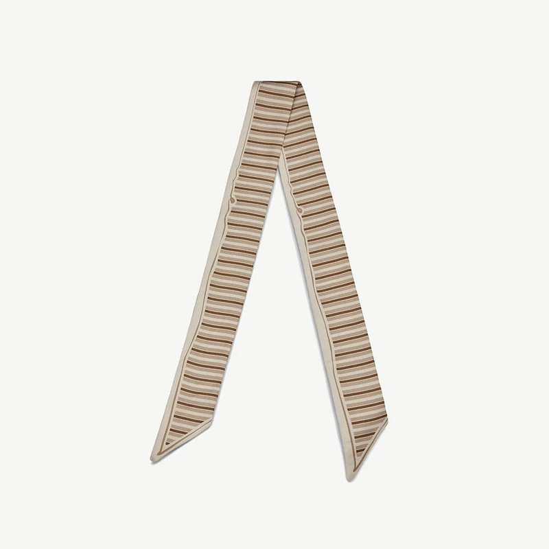 Silk Skinny Scarf - Caramel/Sand Stripes