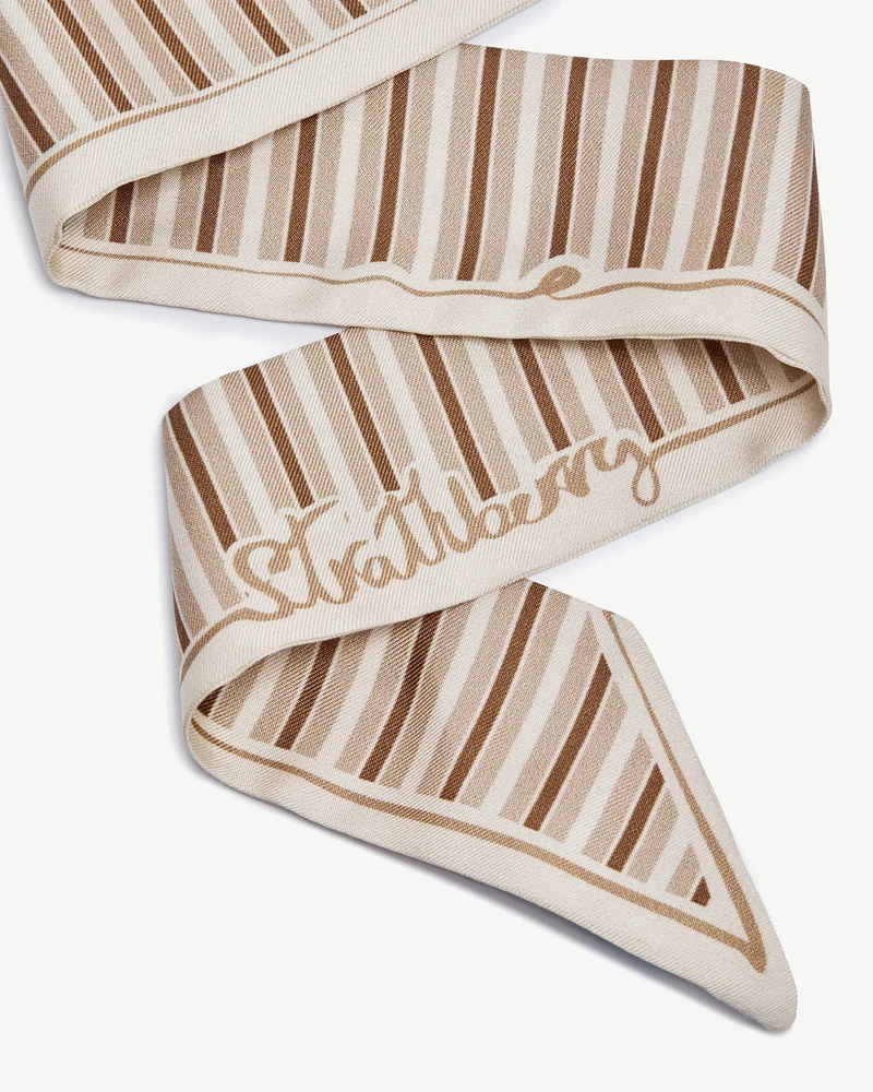 Silk Skinny Scarf - Caramel/Sand Stripes