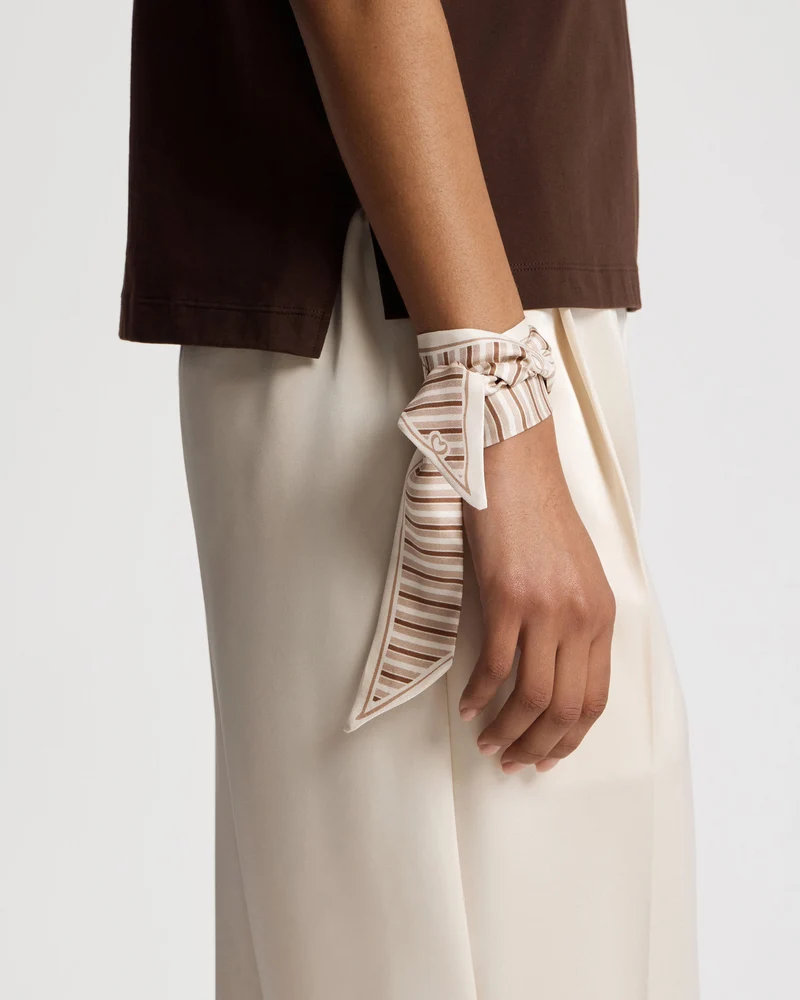 Silk Skinny Scarf - Caramel/Sand Stripes