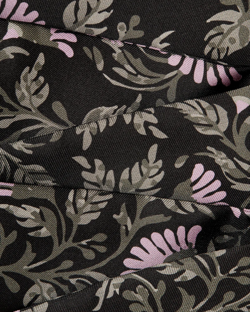 Silk Skinny Scarf - Dark Green Thistle Print