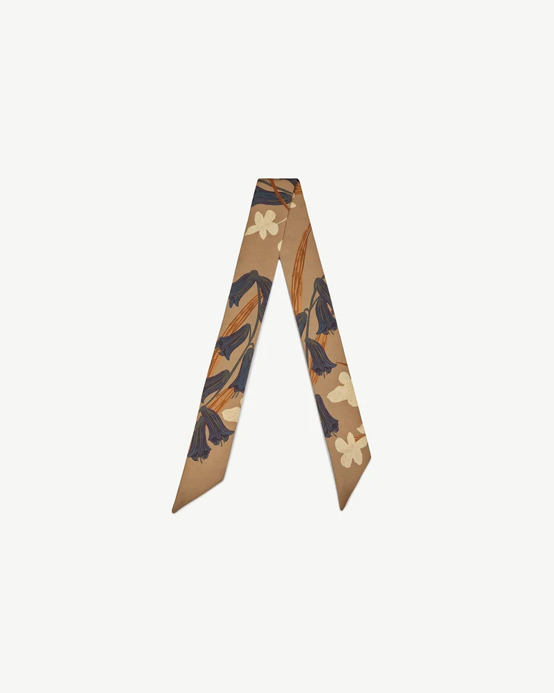 Silk Skinny Scarf - Cognac/Butter Bluebell Floral