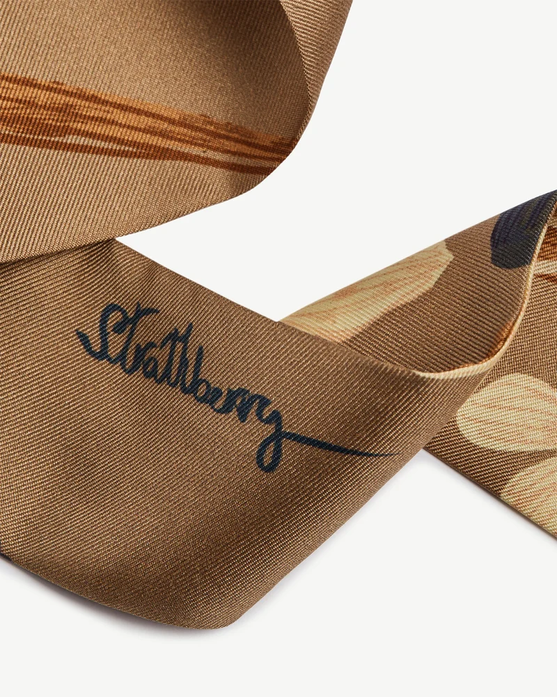 Silk Skinny Scarf - Cognac/Butter Bluebell Floral