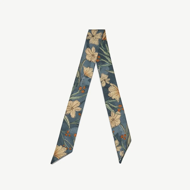 Silk Skinny Scarf - Loch Blue Flower Berry