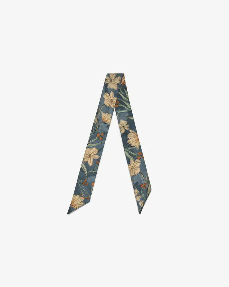 Silk Skinny Scarf - Loch Blue Flower Berry