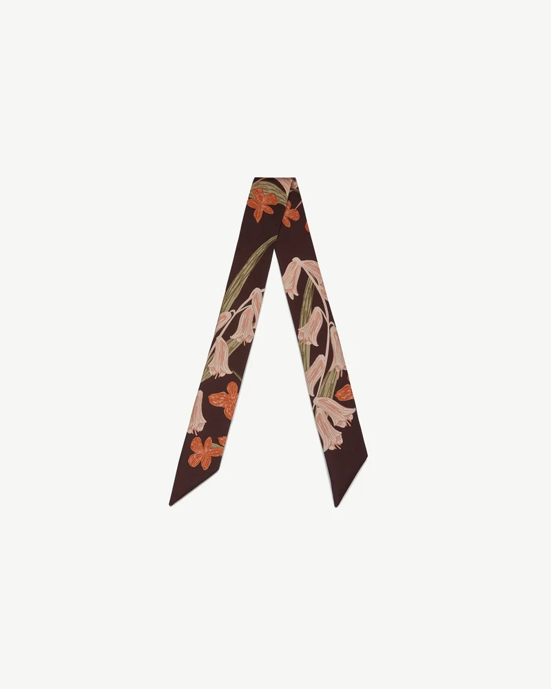 Silk Skinny Scarf - Burgundy/Pink Bluebell Floral