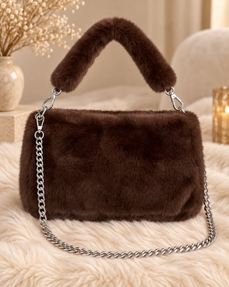 Kleine Tasche in Felloptik - mokka