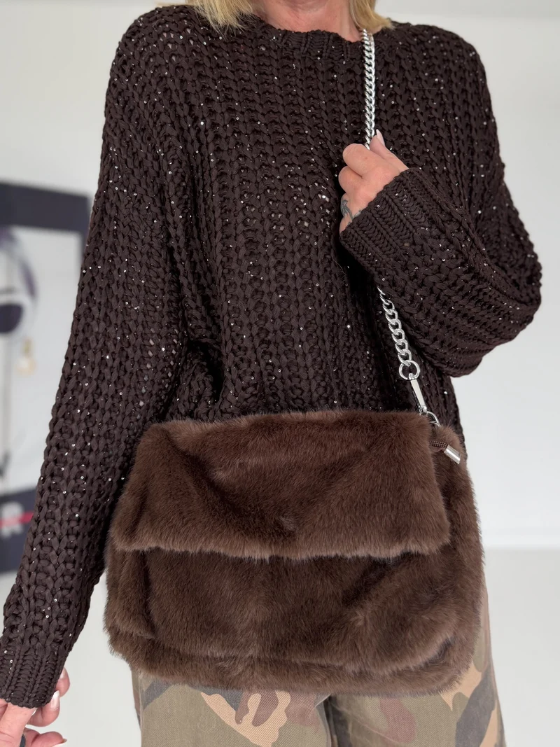 Kleine Tasche in Felloptik - mokka