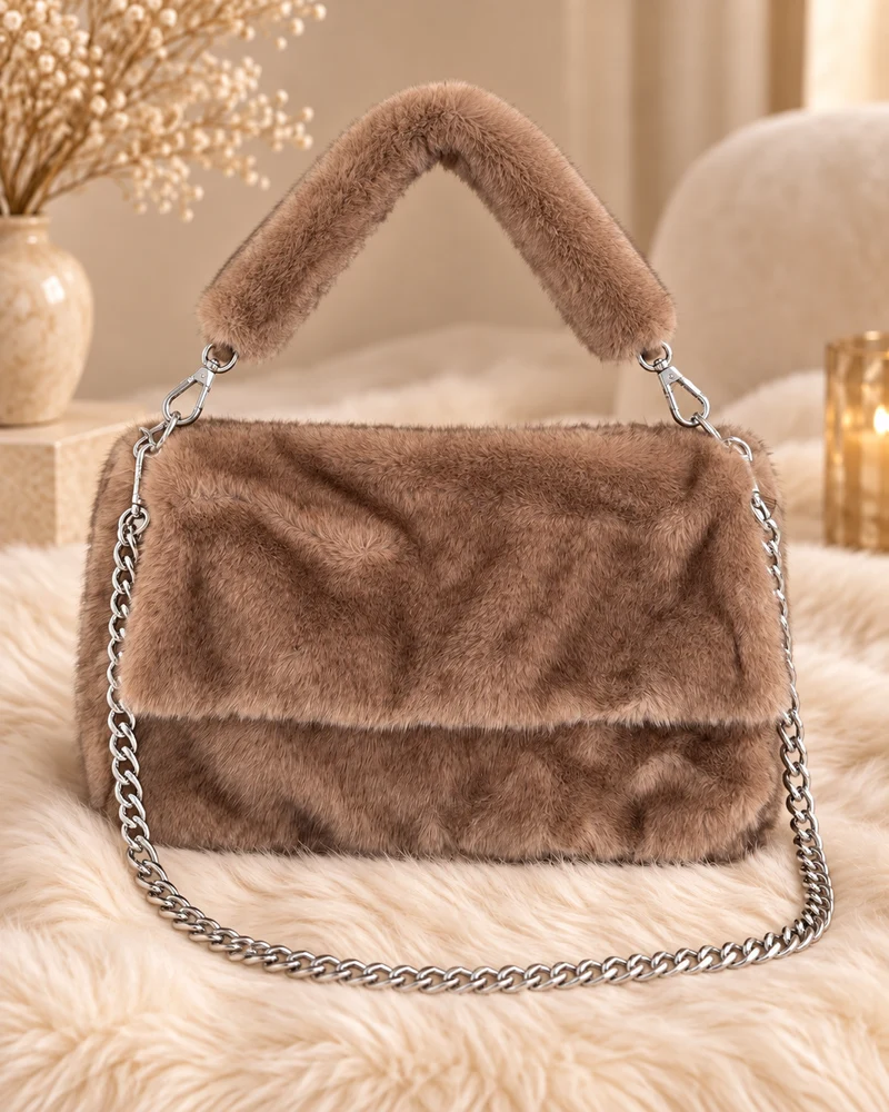 Kleine Tasche in Felloptik - taupe
