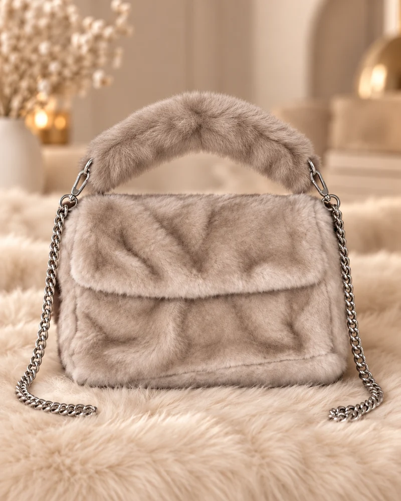 Kleine Tasche in Felloptik - beige