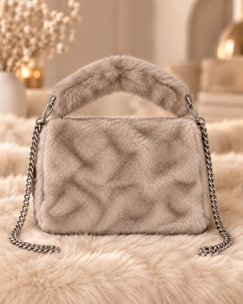 Kleine Tasche in Felloptik - beige