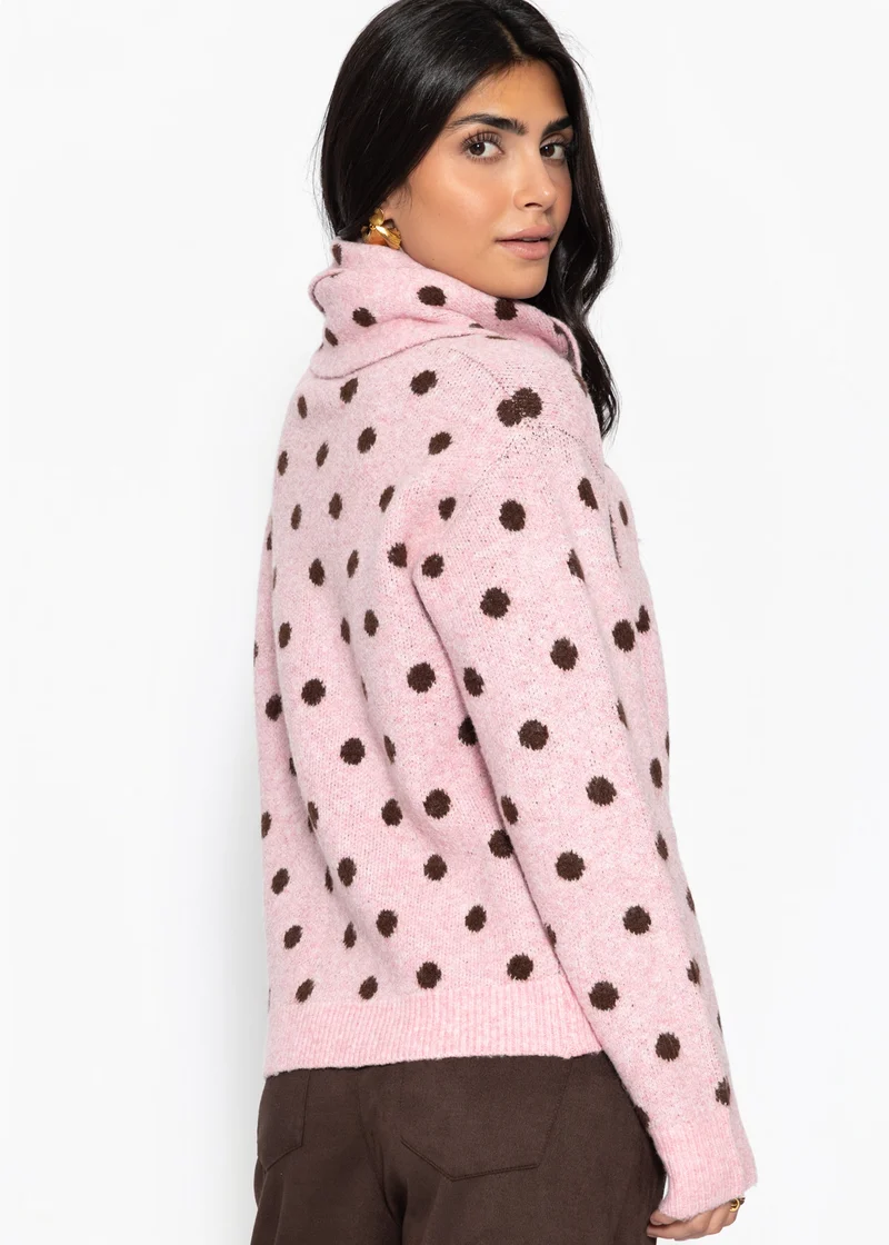 Gepunkteter Pullover mit Schal - rosa