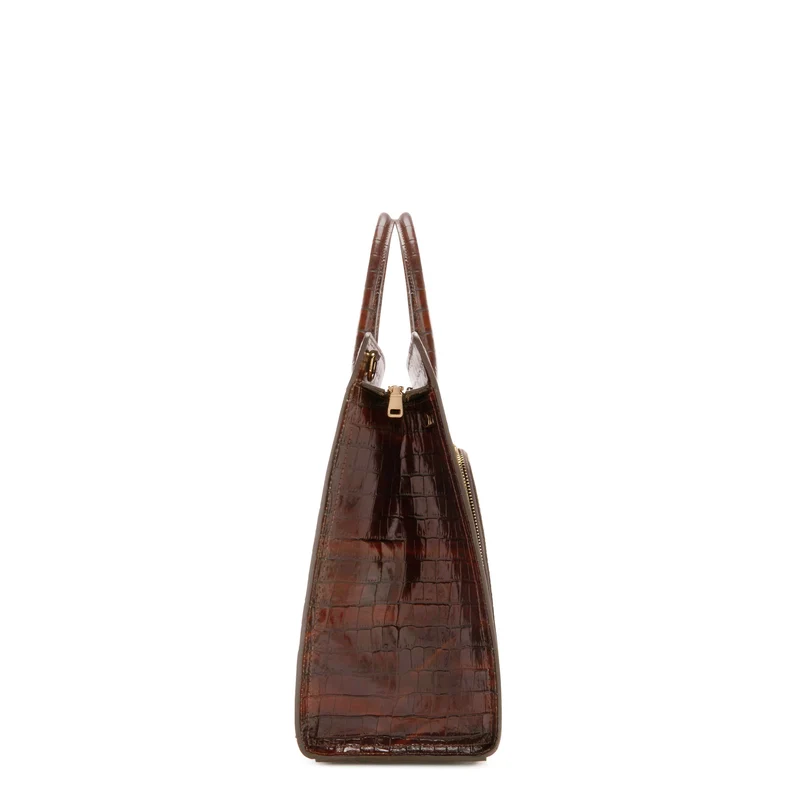 Isabel Bernard Honoré Nadine Kroko Leder Handtasche braun aus Kalbsleder IB25034