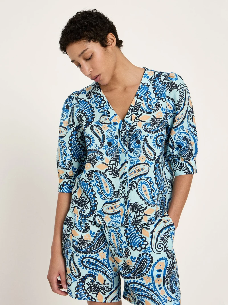 3/4 Arm Bluse GOTS Print Paisley Mint