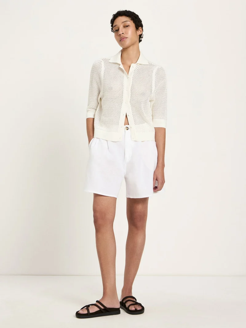 Strickjacke Kurzarm GOTS Off White