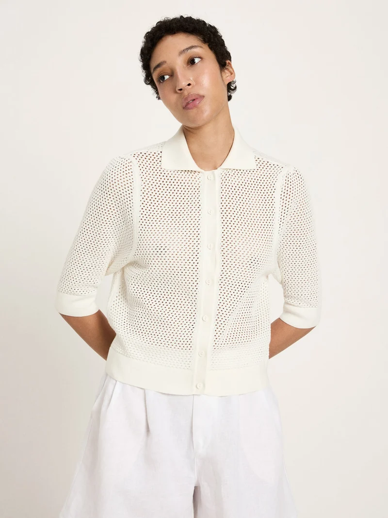 Strickjacke Kurzarm GOTS Off White