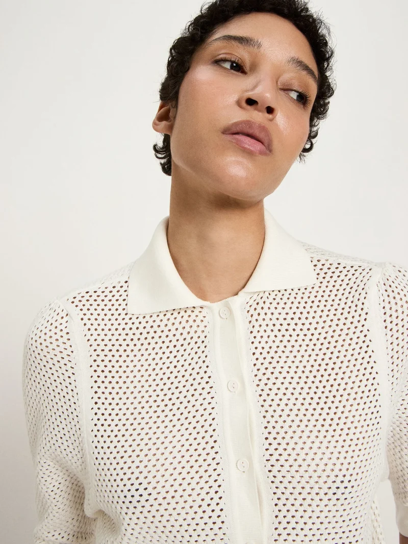 Strickjacke Kurzarm GOTS Off White